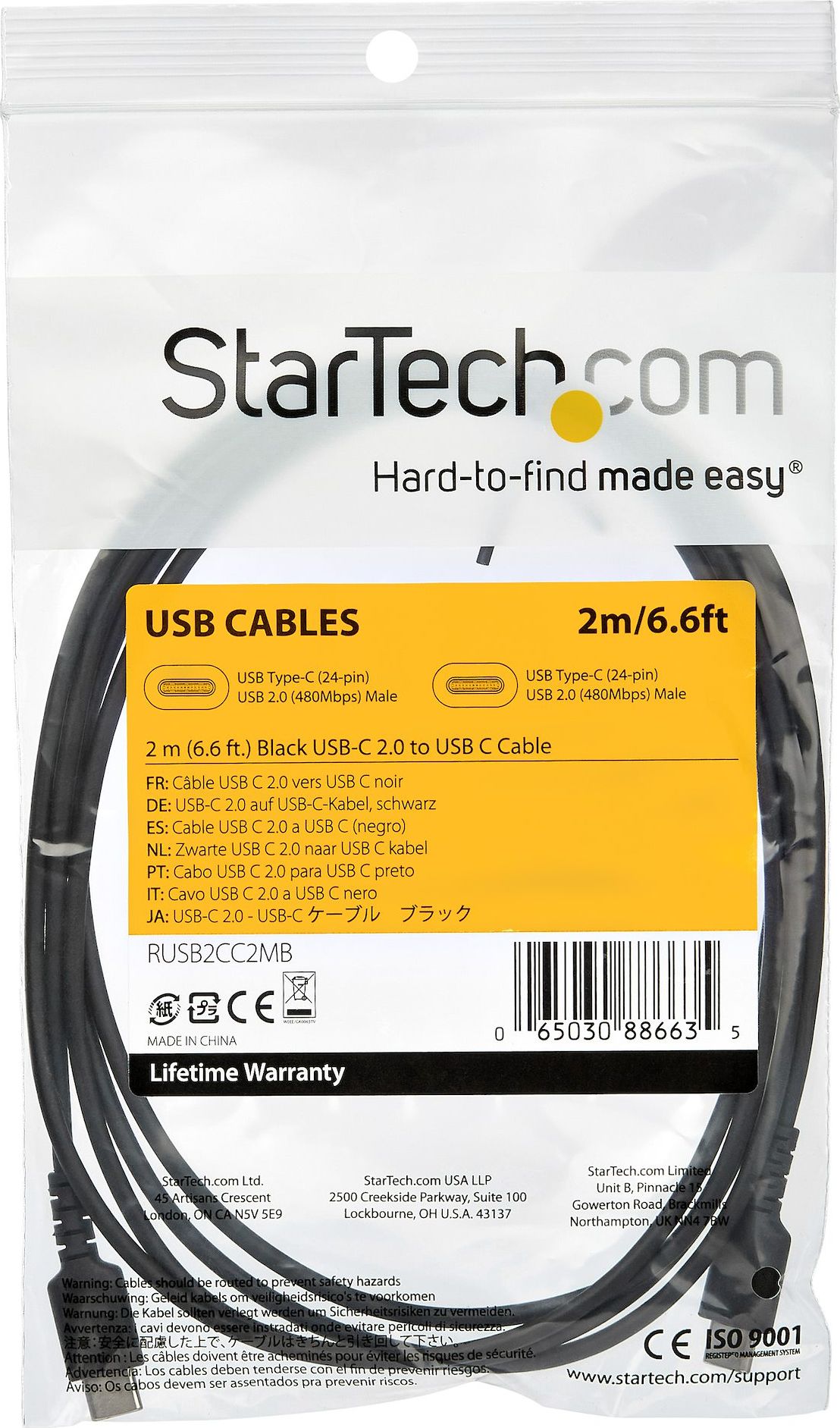 Kabëll karikues StarTech.com USB C, 2m, 60W, i zi