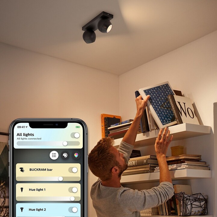 Dritë Philips Hue White Ambiance Buckram BT, me telekomandë, e zezë