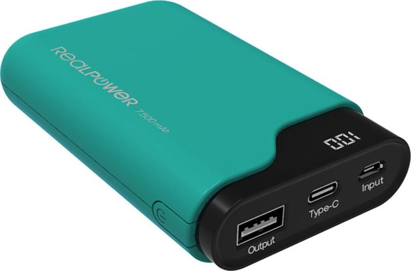 Powerbank Realpower PB-7500C, 7500mAh, i gjelbër