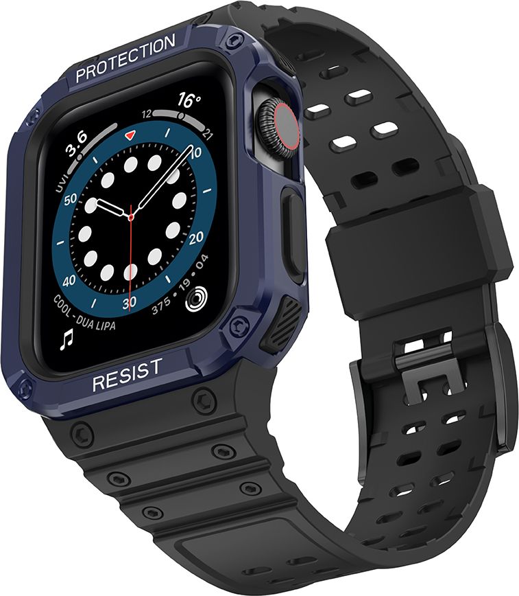 Byzylyk me kasë mbrojtëse Hurtel Protect Strap për Apple Watch 7 6 5 4 3 2 SE, 45 44 42mm, i zi