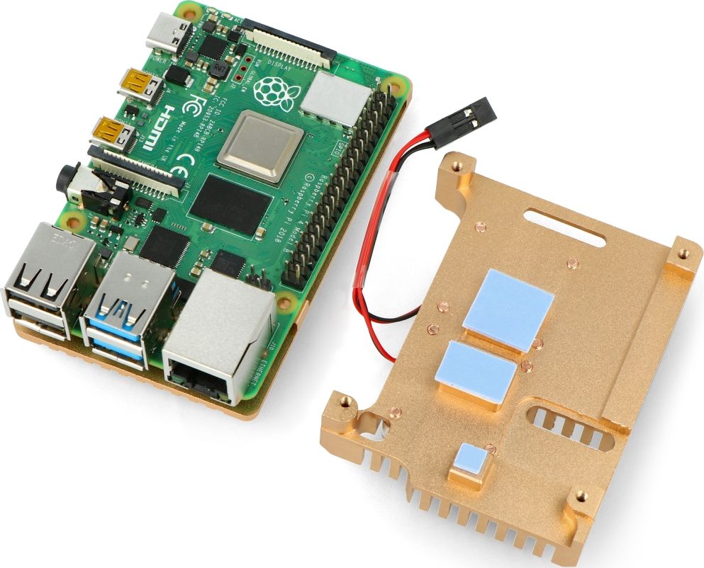 Метална кутија JustPi DNG-16015 за Raspberry Pi 4B, 2 вентилатори, златна боја