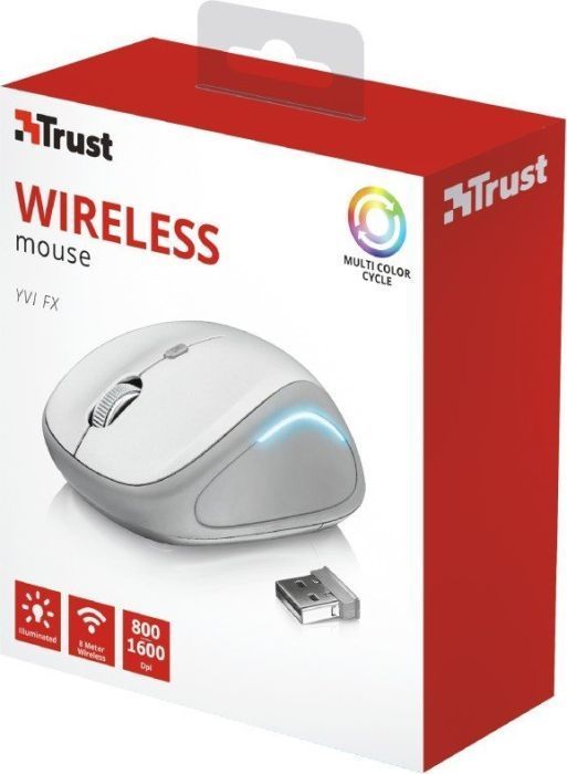 Maus Trust YVI, wireless, USB, i bardhë
