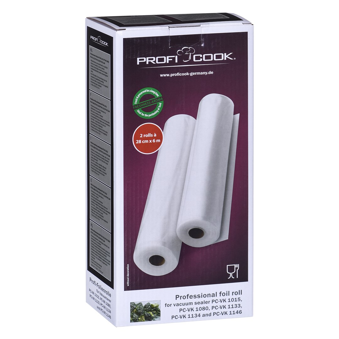 Rrotullë folie për vakumizues ProfiCook, 6 m x 28 cm, set 2 copë, transparente