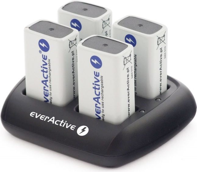 Karikues baterish EverActive NC-109, për 1-4 bateri 9V Ni-MH, gri