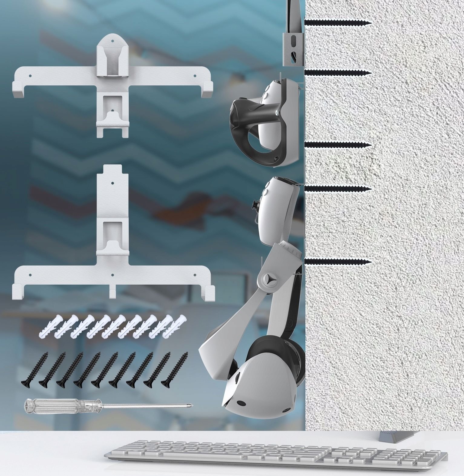 Mbajtës mural JYS P5158 për PlayStation PS VR2, metalik, i bardhë në gri