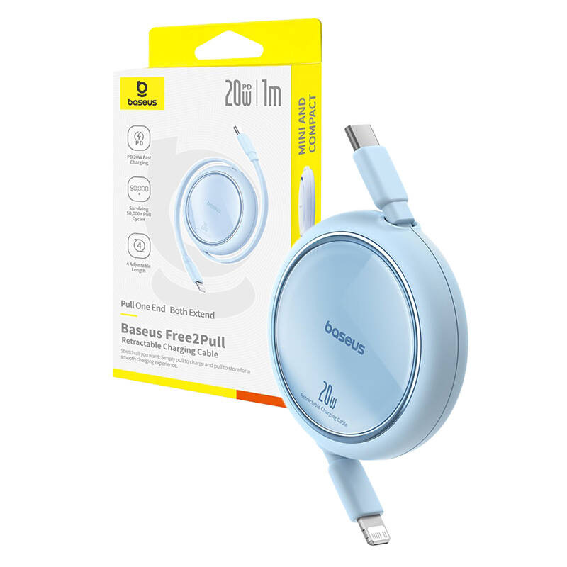 Kabllo karikimi Baseus Free2Pull, 1m, 20W, USB C në Lightning, blu