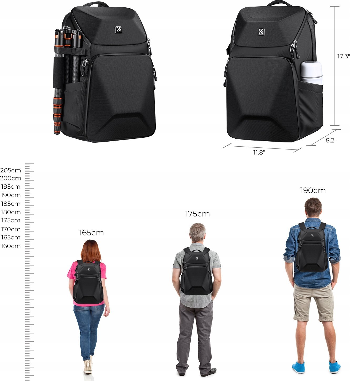 Çantë shpine K&amp;F Concept për kamerë, 17L, e papërshkueshme nga uji, e zezë