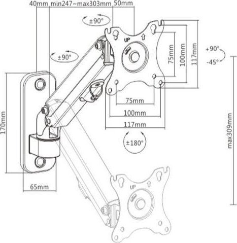 Mbajtëse për monitor Gembird, 17" - 27" (MA-WA1-01), e zezë