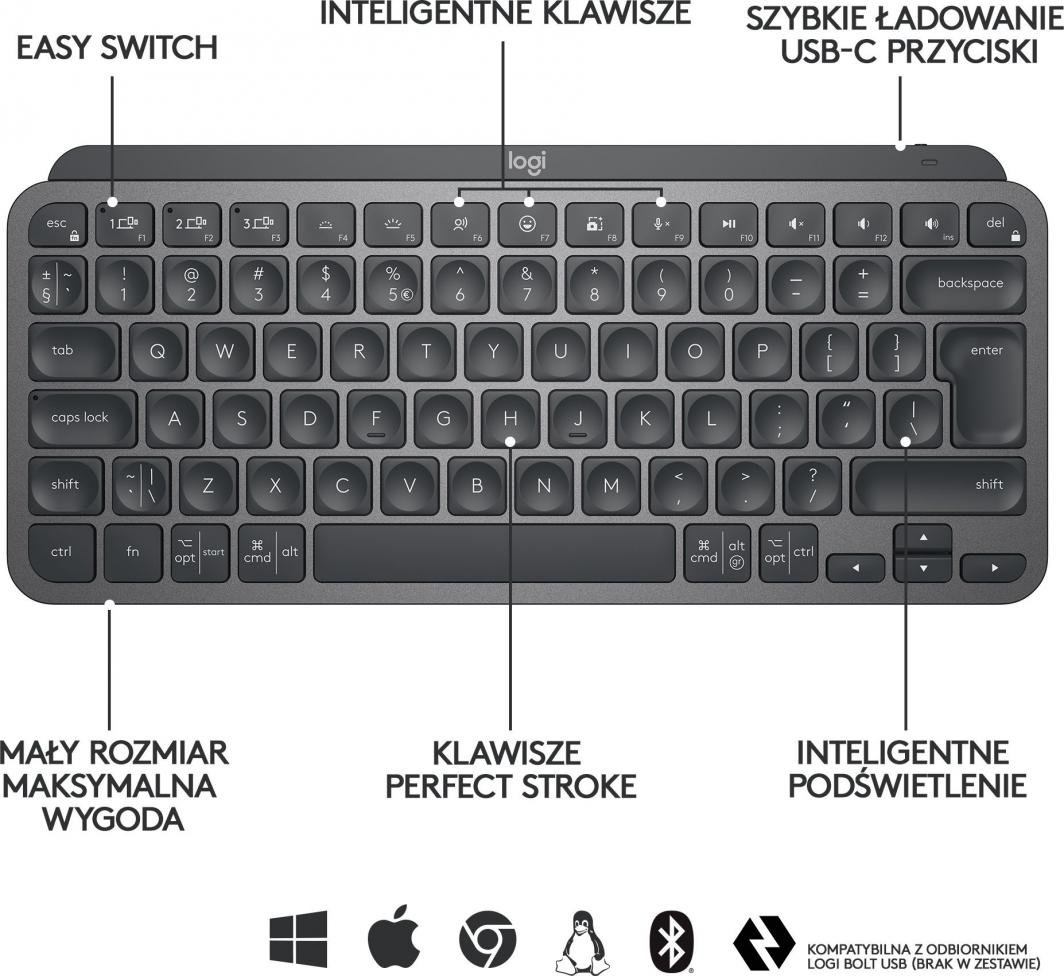 Tastierë Logitech MX Keys Mini (920-010498), US, pa kabllo, e hirtë