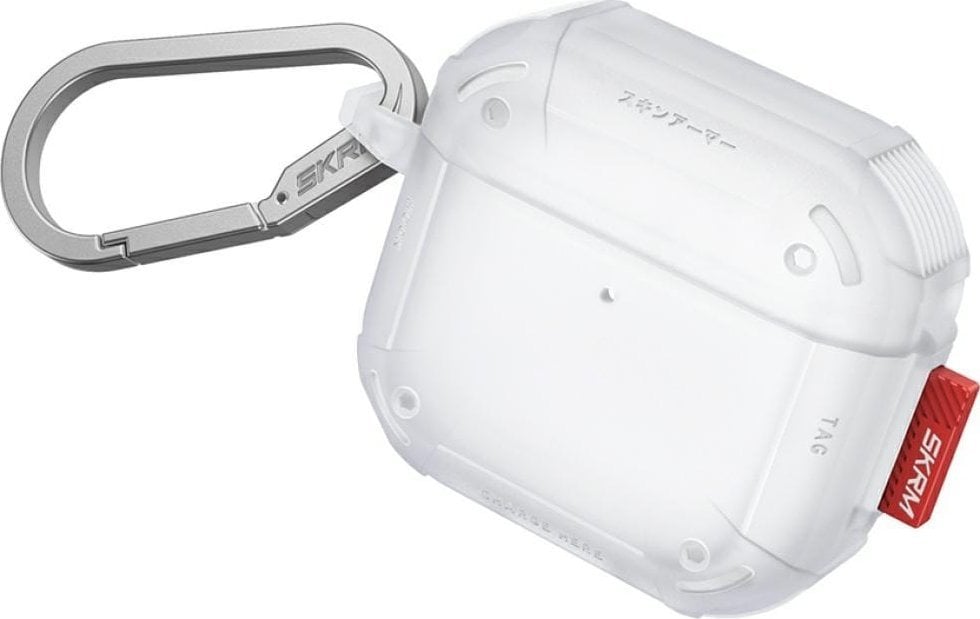 Këllëf Skinarma Mecha CE për AirPods 4, TPU, me karabinë, frost