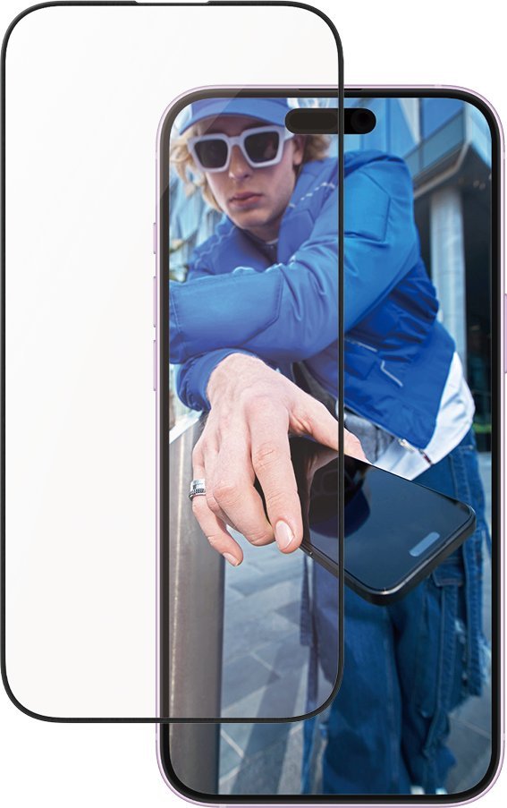 Qelq mbrojtës CARE by PanzerGlass, për iPhone 16 Plus dhe 15 Plus, kornizë alumini, transparent