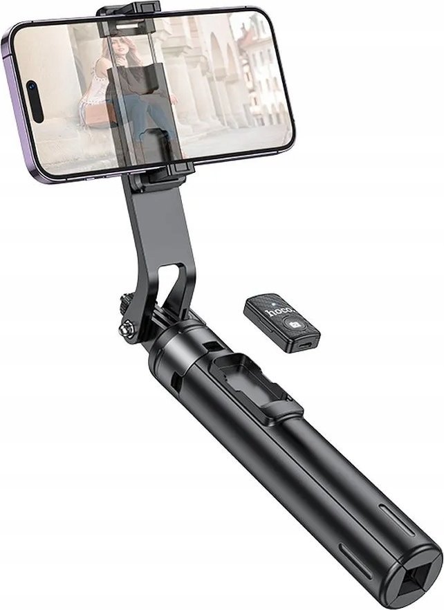 Selfie stick Hoco K21, tripod i zgjatueshëm, Bluetooth, aliazh alumini, i zi
