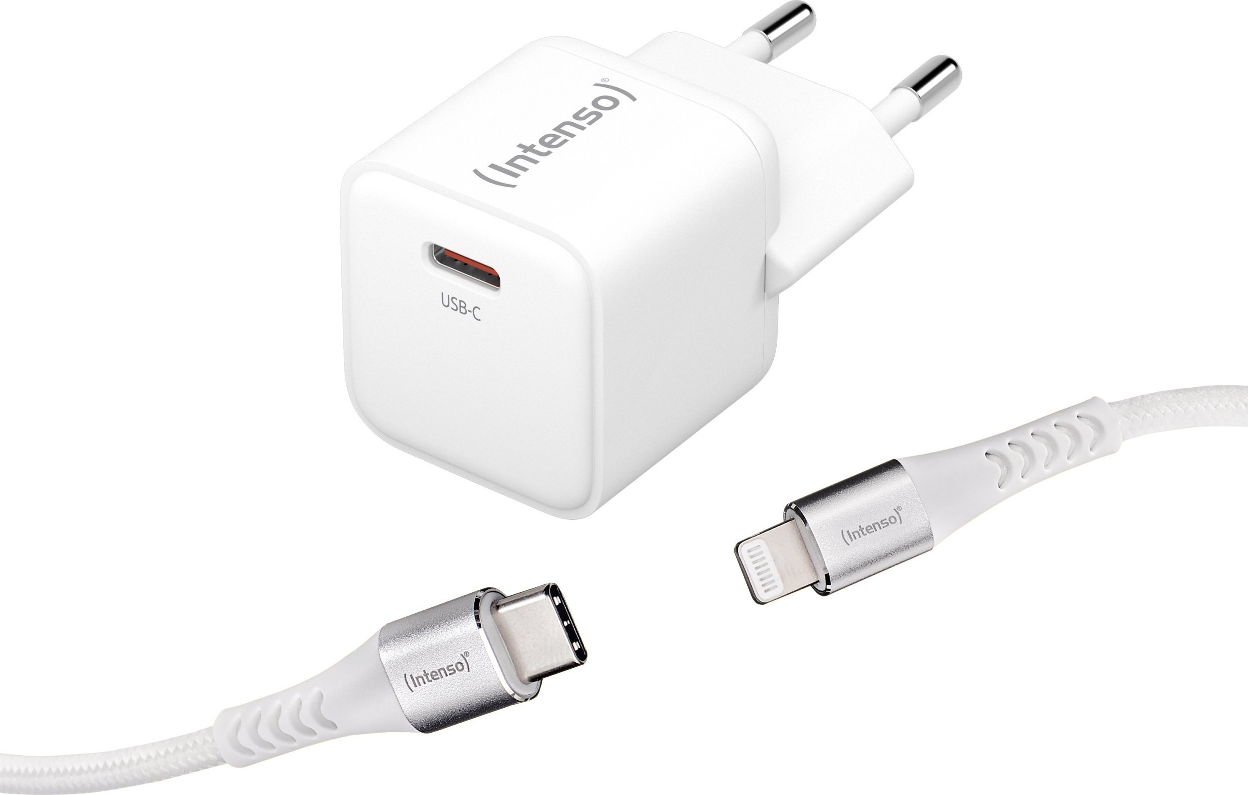 Karikues USB Intenso W30C GaN me kabllo C315L, 30W, USB C në Lightning, i bardhë