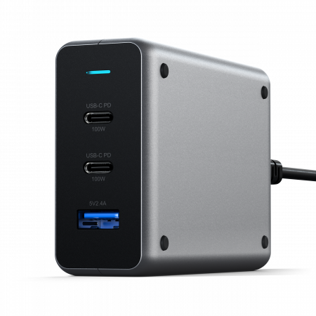 Satechi 100W USB-C PD компактен GaN полнач, двоен USB-C + USB-A