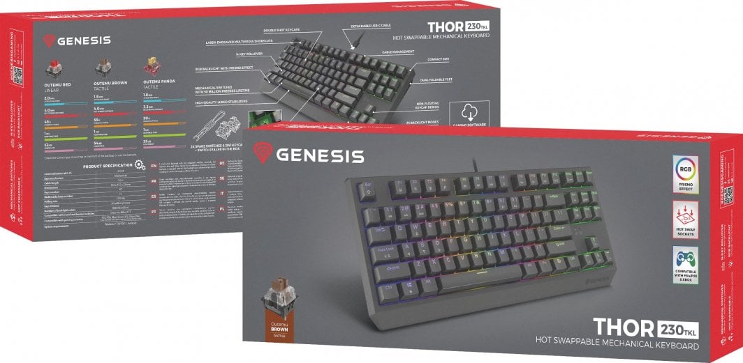 Tastierë Genesis Thor 230 TKL Outemu Brown, e zezë