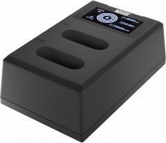 Karikues dykanalësh për kamera Newell FDL-USB-C, për bateri NP-BX1, me ekran LCD, i zi