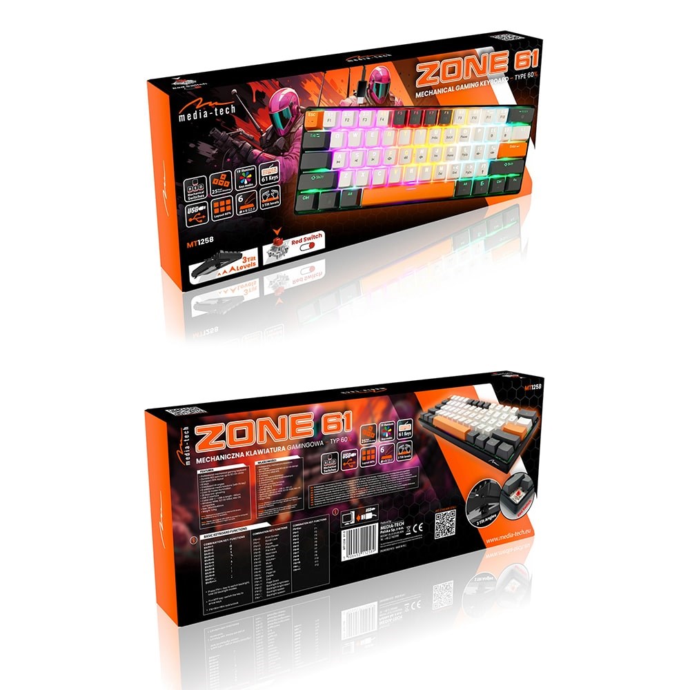[OUTLET] Tastierë mekanike MediaTech ZONE MT1258, Cherry MX Red, e zezë