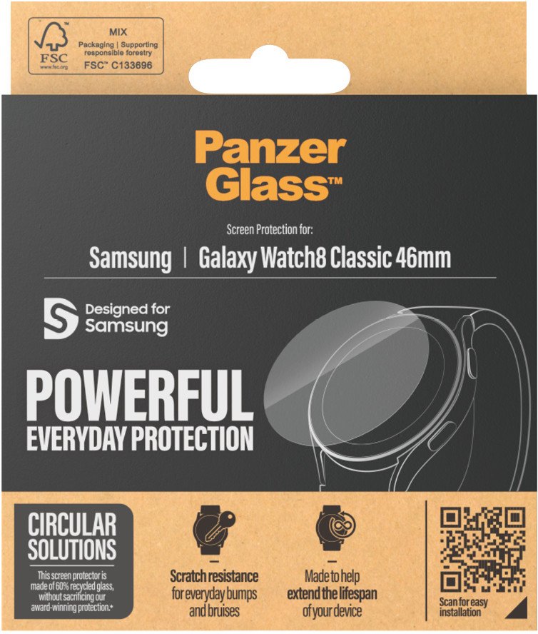 Mbrojtës ekrani PanzerGlass Samsung Galaxy Watch8 Classic 46mm, xham i kalitur, transparent