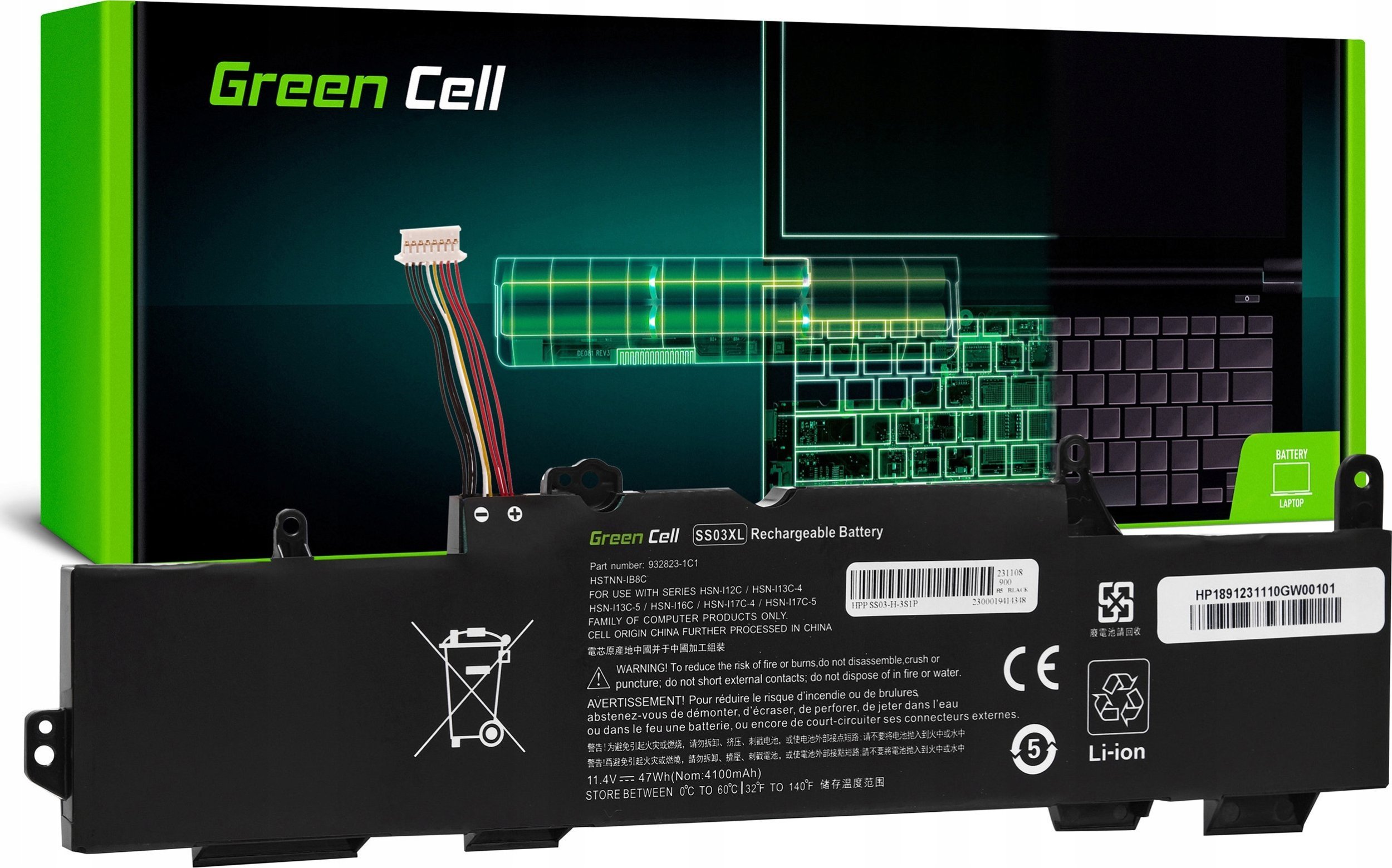 Bateri laptopi Green Cell SS03XL për HP EliteBook 735 745 830 840 G5 G6, 4100mAh 47Wh, e zezë