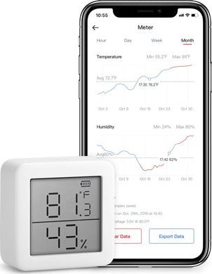 Stacion moti SwitchBot Meter, termometër dhe higrometër, ekran 2", wireless, i bardhë