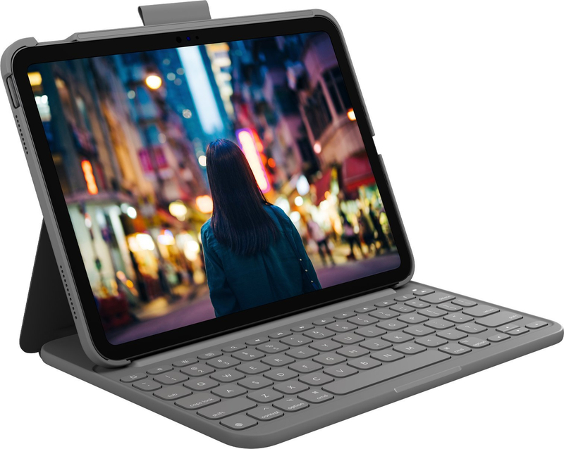 Kllasë tastiere për iPad Logitech Slim Folio, me tastierë të plotë, Oxford Grey