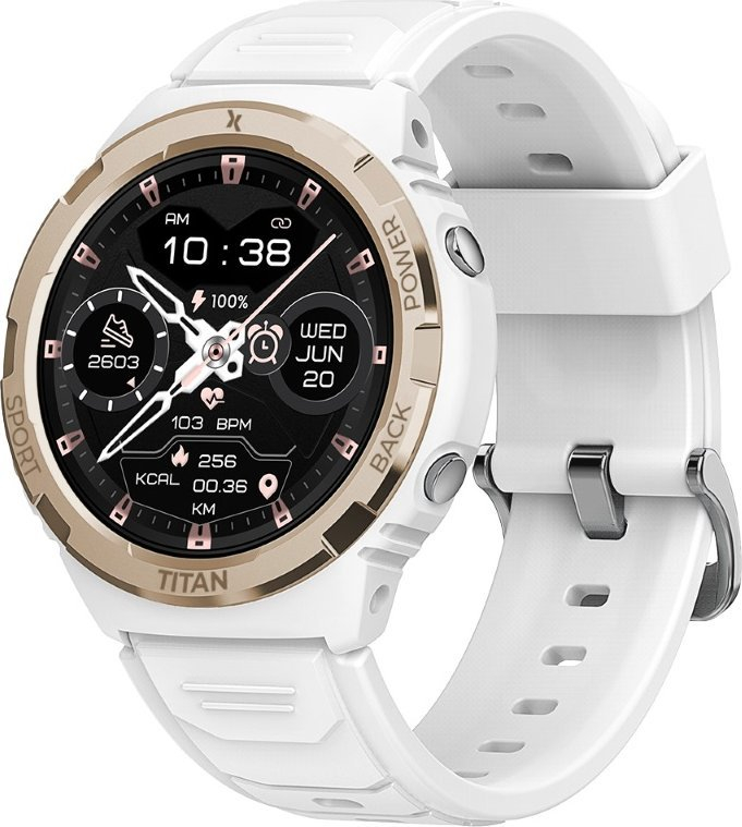 Ora inteligjente Maxcom FW100 Valkiria, 1.3" AMOLED, IP69, e bardhë