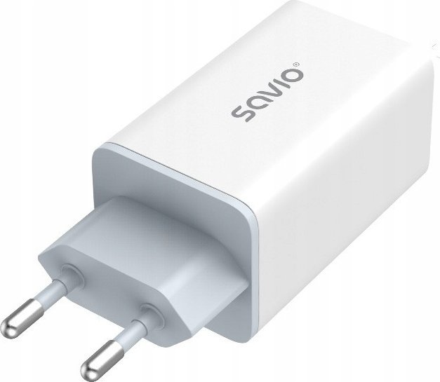 Karikues AC Savio LA-07, 65W GaN, me kabllo USB-A në USB-C 1m, i bardhë