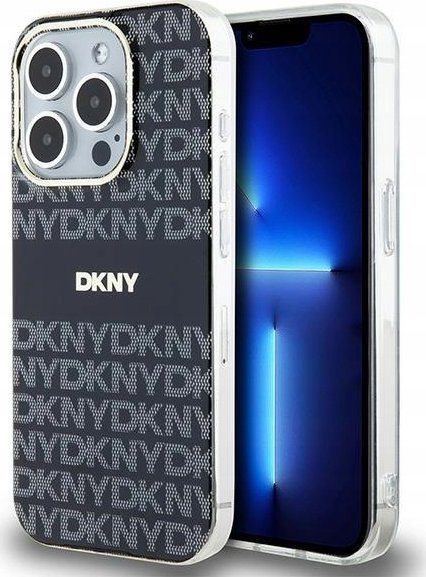 Mbulesë mbrojtëse DKNY Repeat Pattern Tonal Stripe MagSafe për iPhone 15 Pro, PC TPU, e zezë