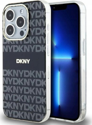 Mbulesë mbrojtëse DKNY Repeat Pattern Tonal Stripe MagSafe për iPhone 15 Pro, PC TPU, e zezë