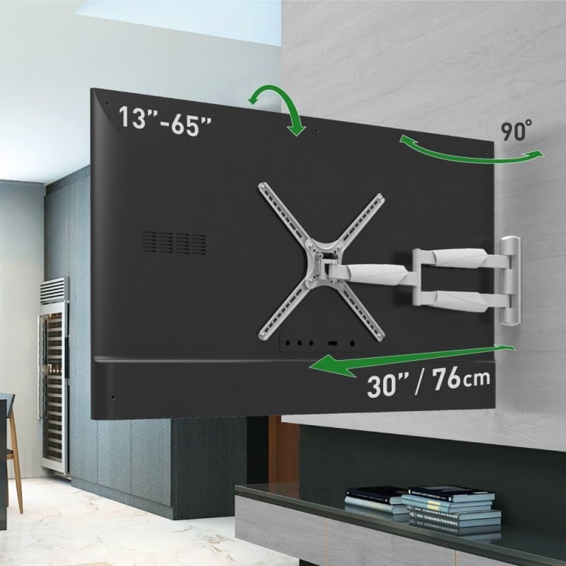 Mbajtëse muri për TV Barkan BM343XLW, 13-65", rrotullim 180°, e bardhë