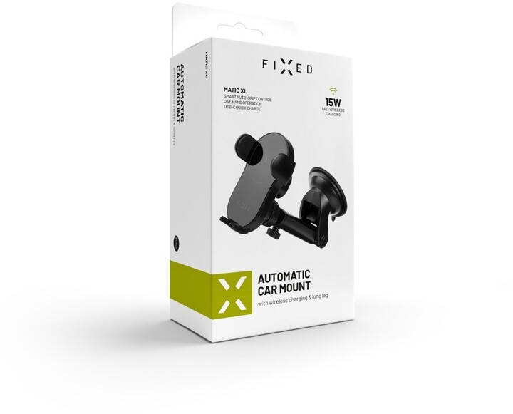 Mbajtës automatik me karikim wireless FIXED Matic XL, 15W, i zi