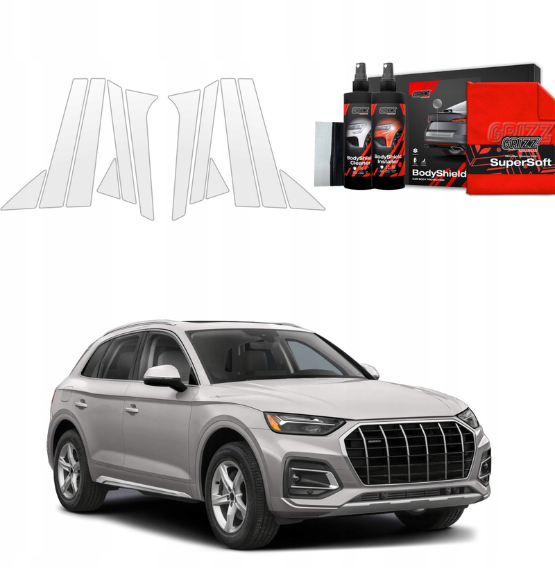Set film mbrojtës GRIZZ BodyShield 12in1 për shtylla, Audi Q5 2020-2025, PPF, transparent