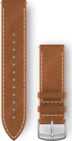 Rrip dore Garmin Replacement, lëkurë 20mm, me qepje, kafe e çelët argjend