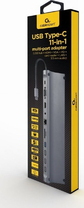 Stacion USB-C Gembird 11në1 (A-CM-COMBO11-01), i zi