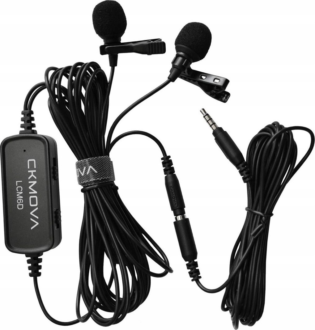 Mikrofon lavalier Ckmova LCM6D, set me dy mikrofona, kabllo 6m, lidhje 3.5mm TRRS, i zi