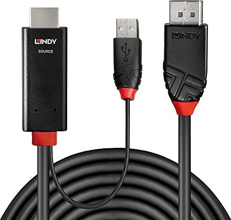 Kabllo HDMI në DisplayPort Lindy, 2m, 4K 60Hz, e zezë