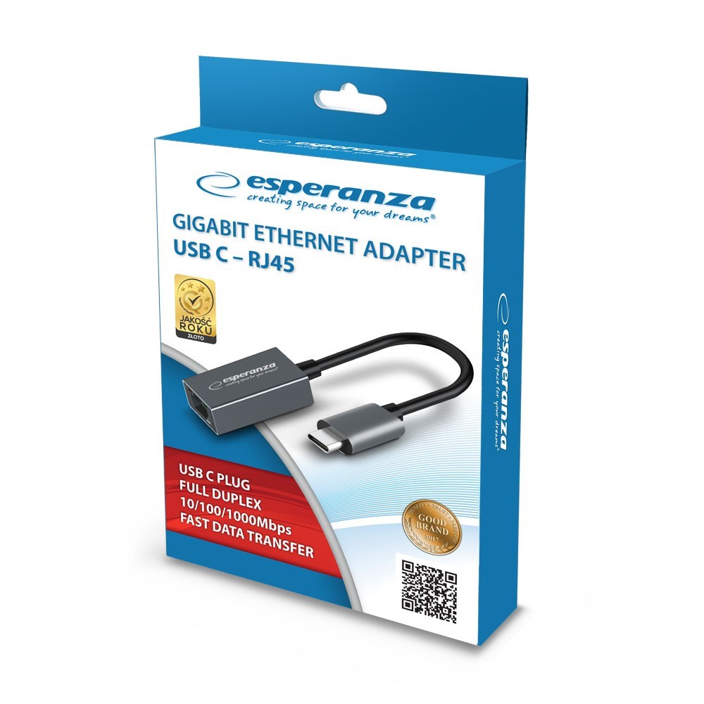 Përshtatës rrjeti Esperanza ENA102, PoE, USB C, 1000 Mbps, gri