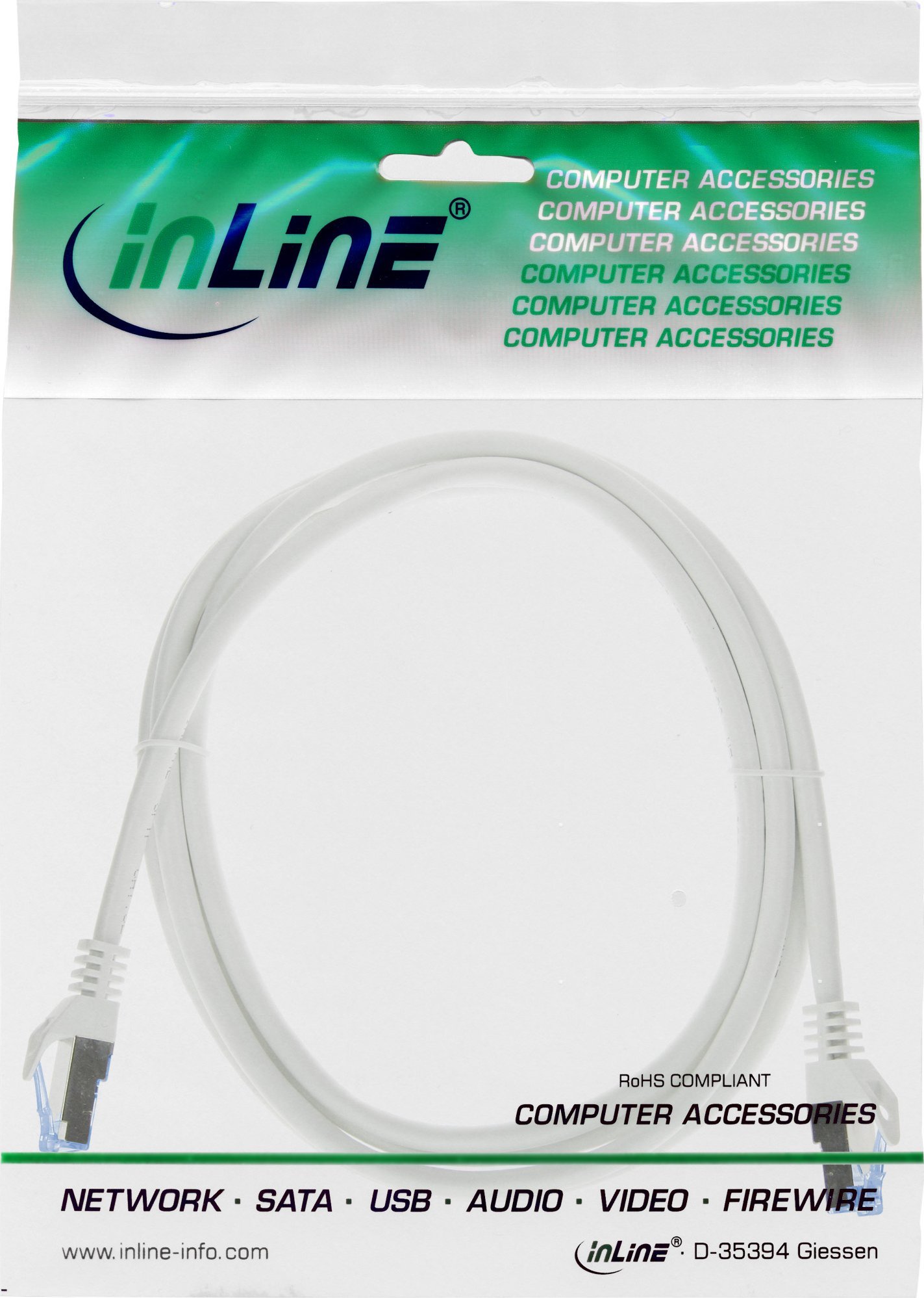 Kabllo rrjeti InLine patch Cat.6A, S/FTP, 0.3m, e bardhë