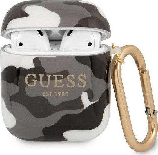 Këllëf mbrojtës Guess GUA2UCAMG Camo për AirPods 1/2, TPU, gri kamuflazh