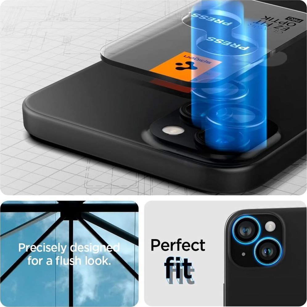 Mbrojtës kamere Spigen Glass tR EZ Fit Optik Pro, 2 copë, crystal clear, për iPhone 15 15 Plus 14 14 Plus