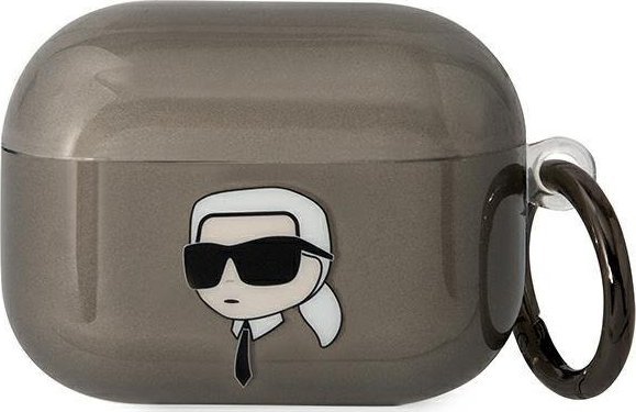 Mbajtëse Karl Lagerfeld KLAPHNIKTCK për AirPods Pro 2, TPU PC, me unazë varëse, e zezë