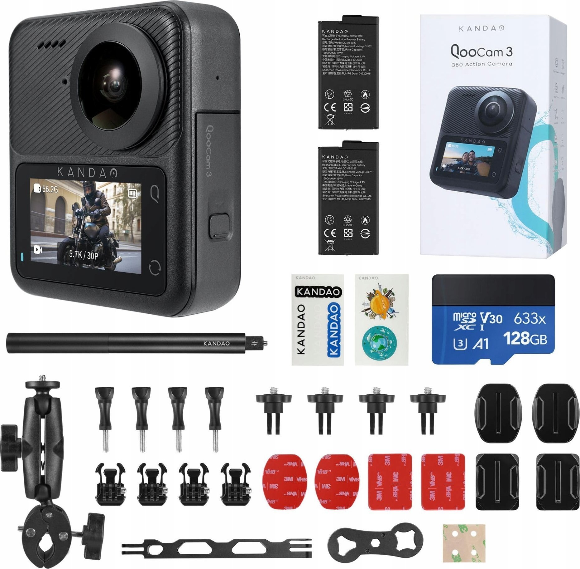 Kamerë aksion Kandao QooCam 3 360°, Motorcycle Combo, e zezë