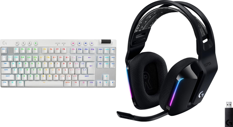 Set gaming Logitech PRO X TKL Lightspeed GX Brown + G733, tastierë mekanike wireless, kufje wireless gaming, të zeza