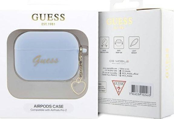 Mbulesë Guess GUAP2LSCHSB për Apple AirPods Pro 2, silikon, me varëse zemër, blu