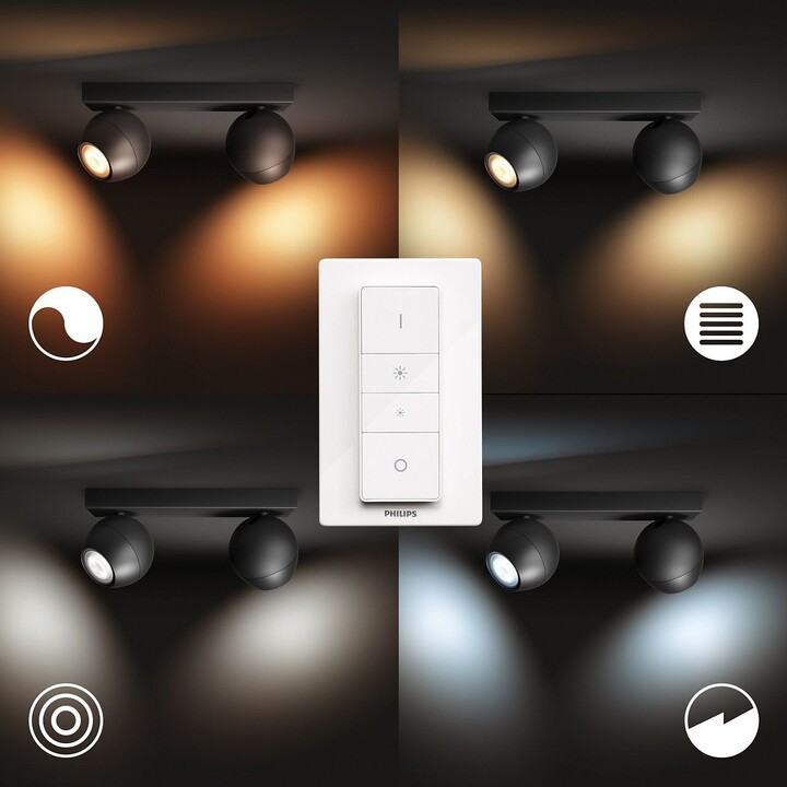 Dritë Philips Hue White Ambiance Buckram BT, me telekomandë, e zezë
