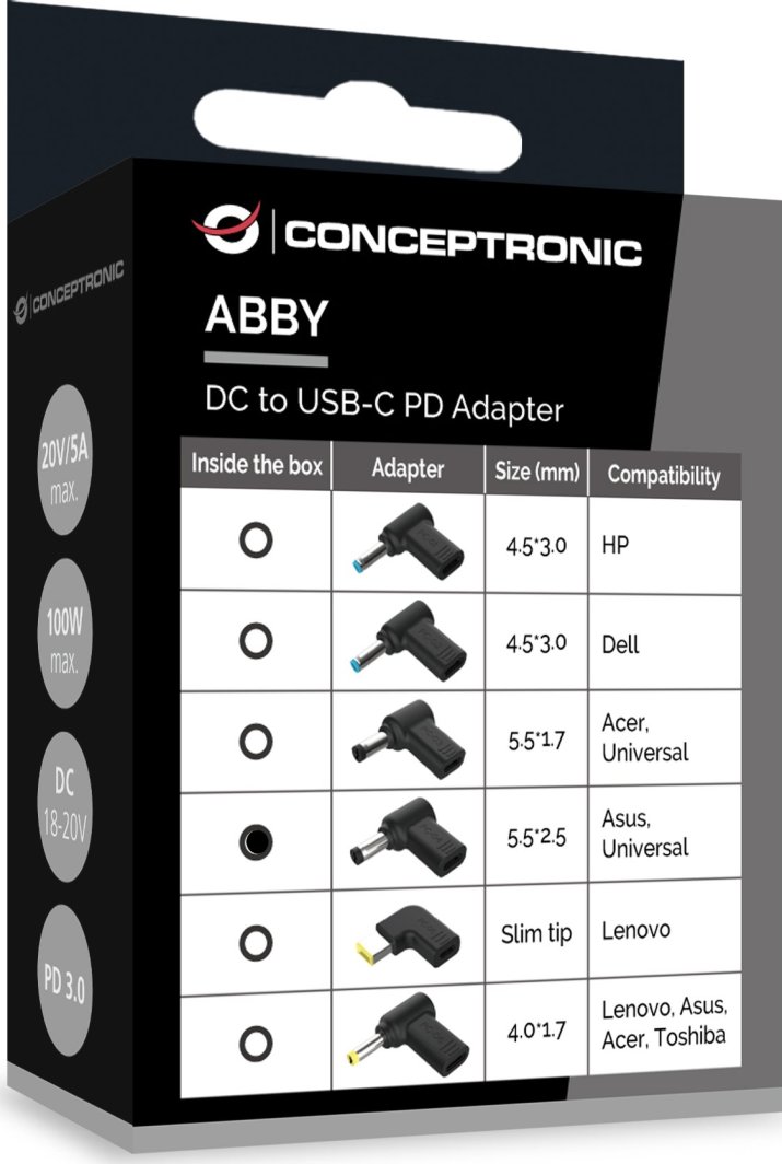 Adapter DC në USB C Conceptronic ABBY15PC04, për Asus, universal