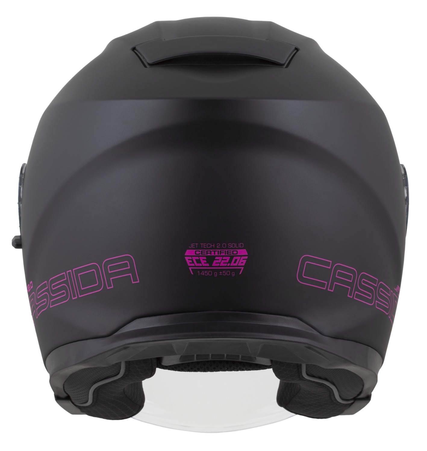 Helmetë jet Cassida Jet Tech 2.0 Solid, polycarbonate, ECE 22.06, e zezë mat rozë