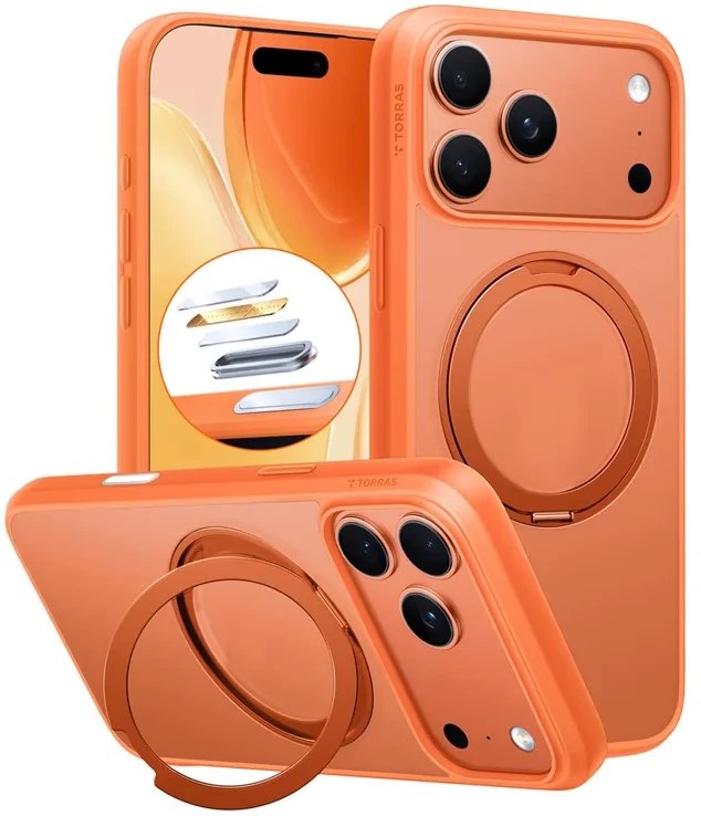 Mbulesë telefoni Torras Ostand Pro Series për iPhone 17 Pro Max, kundër goditjeve, e portokalltë