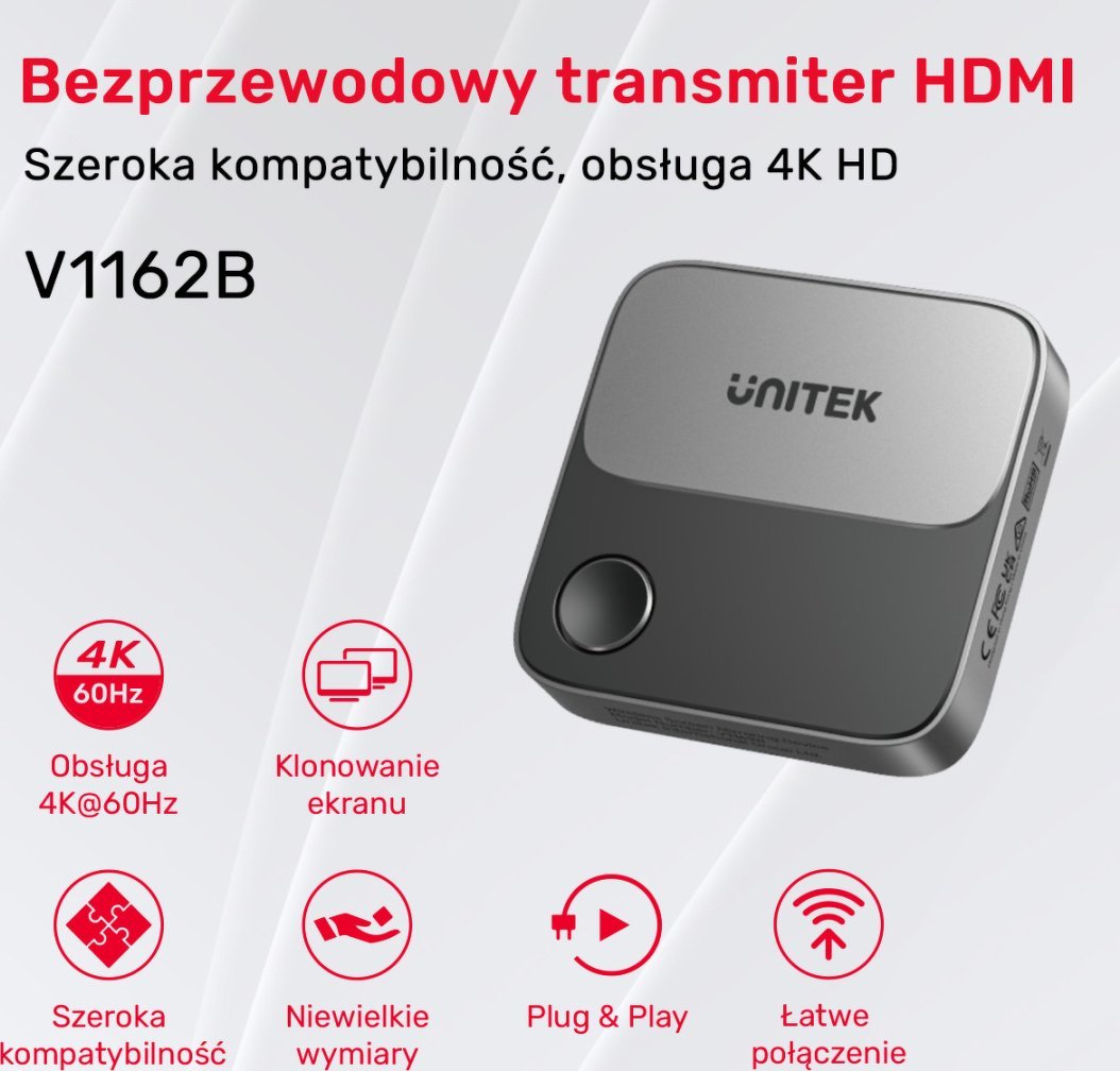 Transmetues wireless HDMI Unitek 4K, 60 Hz, Wi‑Fi, i zi
