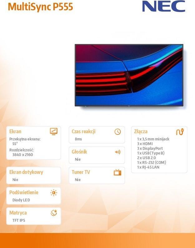 Monitor NEC MultiSync P555, 55 ", UHD 4K, i zi